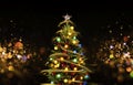 Snow Covered Christmas Tree with Multi Colored Lights Royalty Free Stock Photo