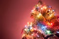 Snow Covered Christmas Tree with Multi Colored Lights Royalty Free Stock Photo