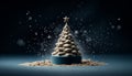 Snow covered christmas tree with sparkling lights on dark blue background festive concept Royalty Free Stock Photo