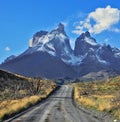 Snow-covered cliffs of Los Cuernos Royalty Free Stock Photo