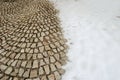 Snow-covered cobblestone floor