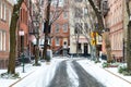 Snow covered Commerce Street after a winter storm in New York City