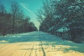 Snow-covered country road in forest Royalty Free Stock Photo