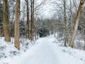 Snow covered country road in winter, York County, Pennsylvania Royalty Free Stock Photo