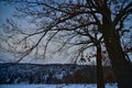 Snow Covered and Drifted Trail at the North Shore Devils Lake State Park Royalty Free Stock Photo