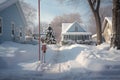 snow-covered driveway with a shovel standing upright Royalty Free Stock Photo