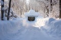 snow-covered driveway before shoveling Royalty Free Stock Photo