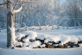 Snow covered dry stone wall Royalty Free Stock Photo