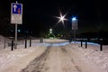 Snow covered empty roads in a small Welsh town Royalty Free Stock Photo