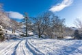 Snow covered empty roads in a small Welsh town Royalty Free Stock Photo