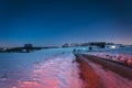 Snow covered fields along a dirt road at night, in rural York Co Royalty Free Stock Photo