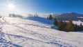 snow covered fields in rural area of ukrainian carpathians Royalty Free Stock Photo