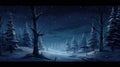 Snow Covered Forest in Night