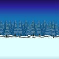 Snow-covered forest Pattern. Cute winter repeating landscape. Horizontal view