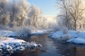 Snow Covered Forest With River Royalty Free Stock Photo