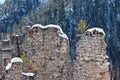 Medieval fortress walls at snowy mountain Royalty Free Stock Photo