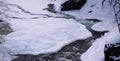 Snow-covered Freezing Yellowstone River in Winter in Yellowstone National Park, Wyoming. Yellowstone is a winter wonderland Royalty Free Stock Photo