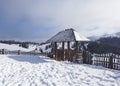Snow covered gate in the Ciucas mountains of Romania , wintertime