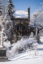 Snow Covered Gothic Chapel - Spring Grove Cemetery - Cincinnati, Ohio Royalty Free Stock Photo