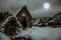 Snow covered the ground in winter. Town with night sky and full Royalty Free Stock Photo