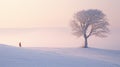 Lonely Elm In Soft Hues: A Winter Landscape Captured In 8k Resolution