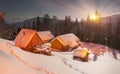 Snow-covered houses in the Carpathians Royalty Free Stock Photo