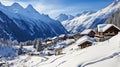 Snow Covered Houses and Mountains in a Charming Village