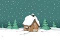 Snow covered, illuminated wooden hut in the snow at night Royalty Free Stock Photo