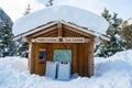 Snow covered Information station at Lake Louise Banff Alberta
