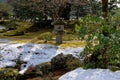 Snow covered Japanese garden, Kyoto Japan Royalty Free Stock Photo