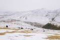 The snow-covered landscape in Buddhist Academy. Larong Wuming Buddhist Academy