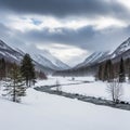 Serene, winter atmosphere with soft layers of snow blanketing Royalty Free Stock Photo