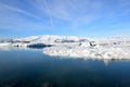 Snow Covered Landscape and Lagoon In Southern Iceland Royalty Free Stock Photo