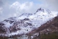 Snow covered Langdale pikes Cumbria.