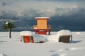 Snow covered lifeguard tower Royalty Free Stock Photo