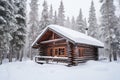 a snow-covered log cabin in the woods Royalty Free Stock Photo
