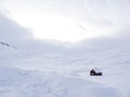 Snow-covered lonely house hut cottage, white winter landscape, Norway Royalty Free Stock Photo