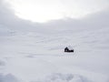 Snow-covered lonely house hut cottage, white winter landscape, Norway Royalty Free Stock Photo