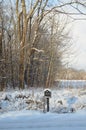 Snow covered mailbox on rural road on winter morning Royalty Free Stock Photo