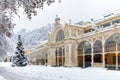 Snow-covered main colonnade - Marianske Lazne (Marienbad) Royalty Free Stock Photo