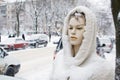 Snow covered mannequin