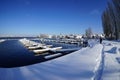 Snow-covered marina of Steckborn in Switzerland