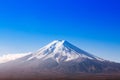 Snow covered Mount Fuji and blue sky autumn view from Chureito Pagoda park in Shimoyoshida - Fujiyoshida Royalty Free Stock Photo