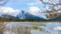 Snow-covered Mount Rundle, Banff National Park beautiful landscape. Royalty Free Stock Photo