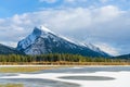 Snow-covered Mount Rundle, Banff National Park beautiful landscape. Royalty Free Stock Photo