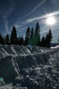 Snow covered Mount Shasta road, California, USA Royalty Free Stock Photo