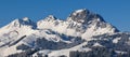 Snow covered Mount Videmanette. View from Hohe Wispile, Gstaad Royalty Free Stock Photo