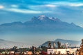 Snow Covered Mountain in Back Zocalo Mexico City Mexico