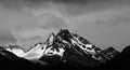 Snow covered mountain, black and white, Torres del Paine