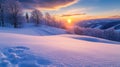 A Snow-Covered Mountain Landscape at Sunrise Royalty Free Stock Photo